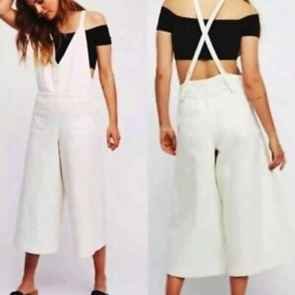 white wide leg overalls